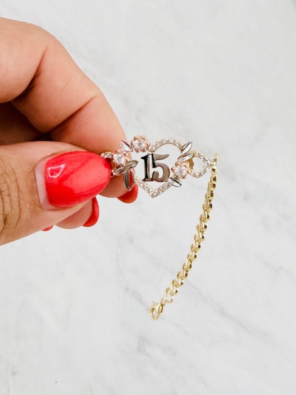 10K Gold Sweet 15 Bracelet – Quinceañera Jewelry heart